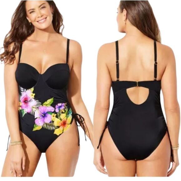 Swimsuit For All Plus Size Underwire Floral One-Piece Swimsuit Size 26 Black NWT - Picture 3 of 15